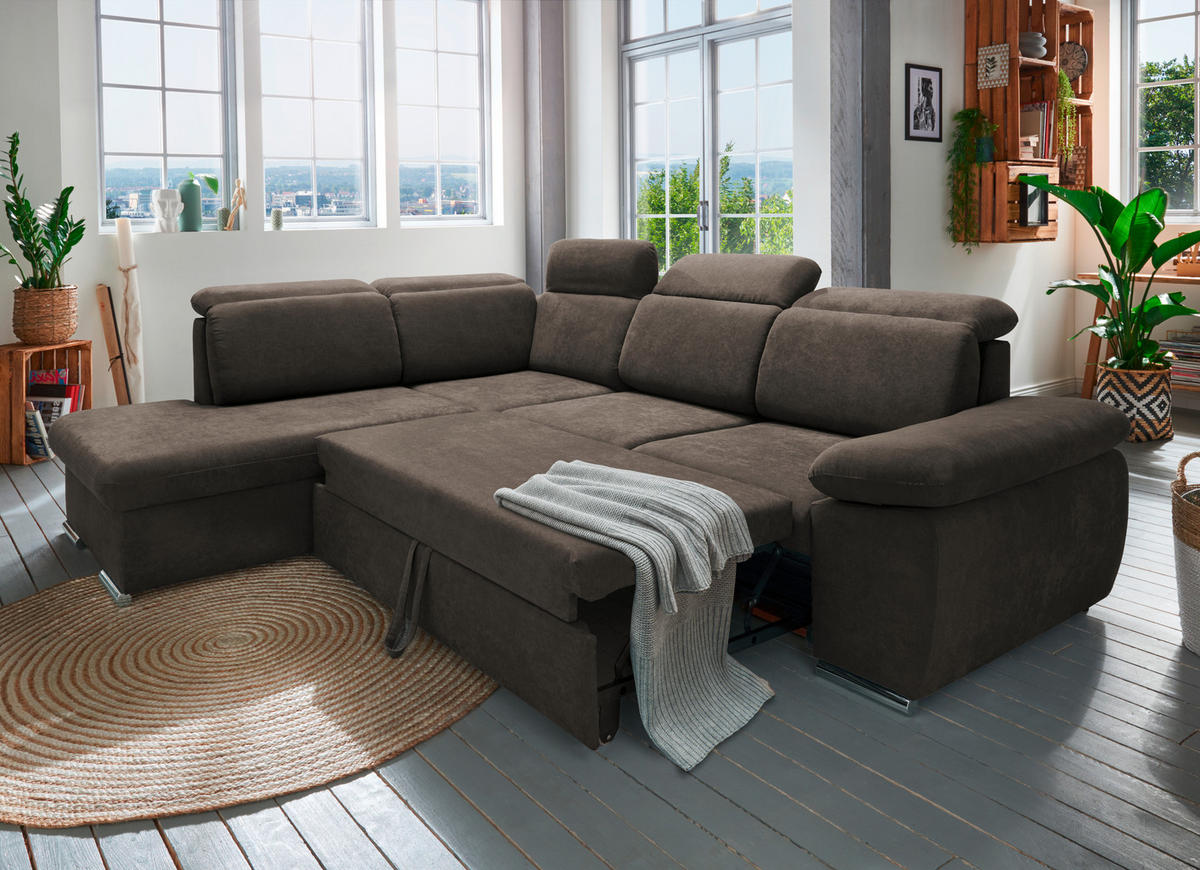 ECKSOFA in Mikrofaser Dunkelbraun  - Chromfarben/Dunkelbraun, Design, Textil/Metall (228/283cm) - Livetastic