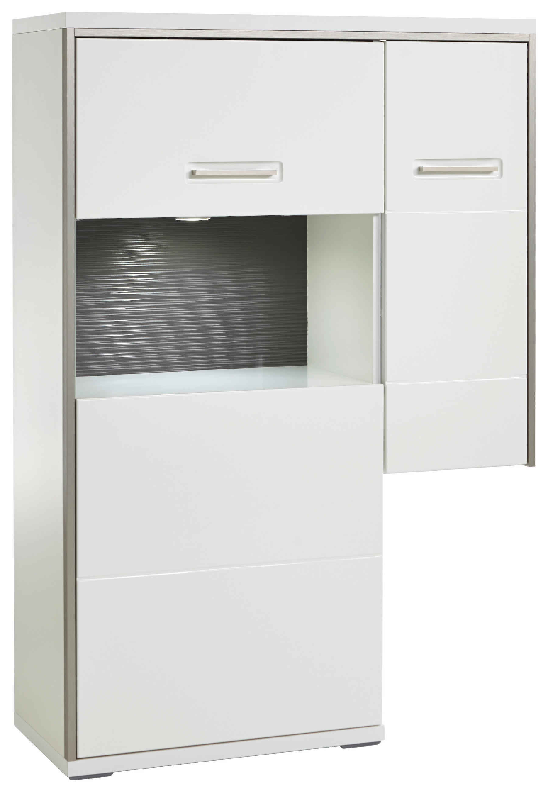 HIGHBOARD ohne Beleuchtung, Accra  in 94/137/38 cm  - Weiß Hochglanz/Silberfarben, Design, Glas/Holzwerkstoff (94/137/38cm) - Livetastic