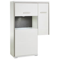 HIGHBOARD ohne Beleuchtung, Accra  in 94/137/38 cm  - Weiß Hochglanz/Silberfarben, Design, Glas/Holzwerkstoff (94/137/38cm) - Livetastic