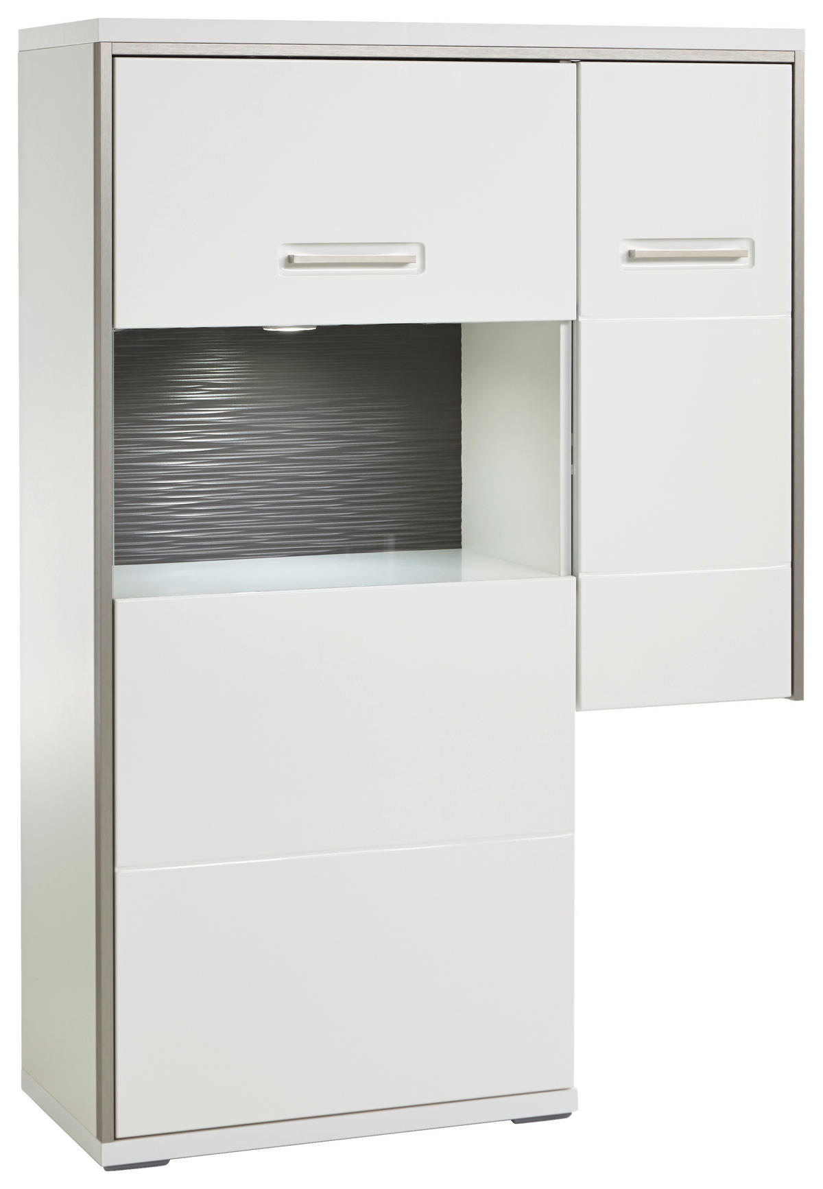 HIGHBOARD ohne Beleuchtung, Accra  in 94/137/38 cm  - Weiß Hochglanz/Silberfarben, Design, Glas/Holzwerkstoff (94/137/38cm) - Livetastic