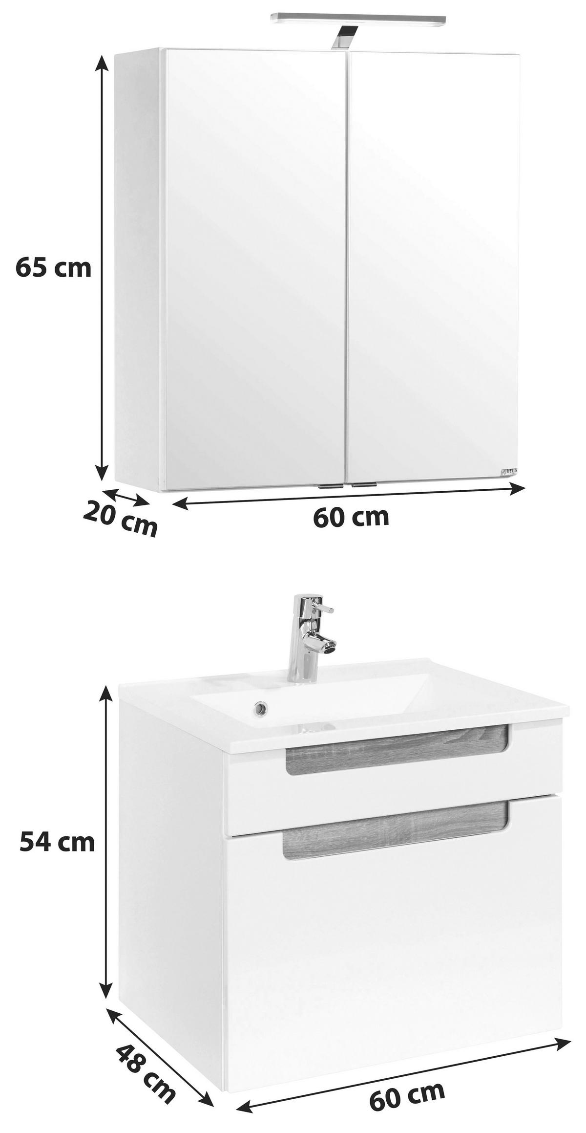 BADEZIMMER  in 60 cm  - Weiss/Anthrazit, Modern, Holzwerkstoff/Stein (60cm) - Held