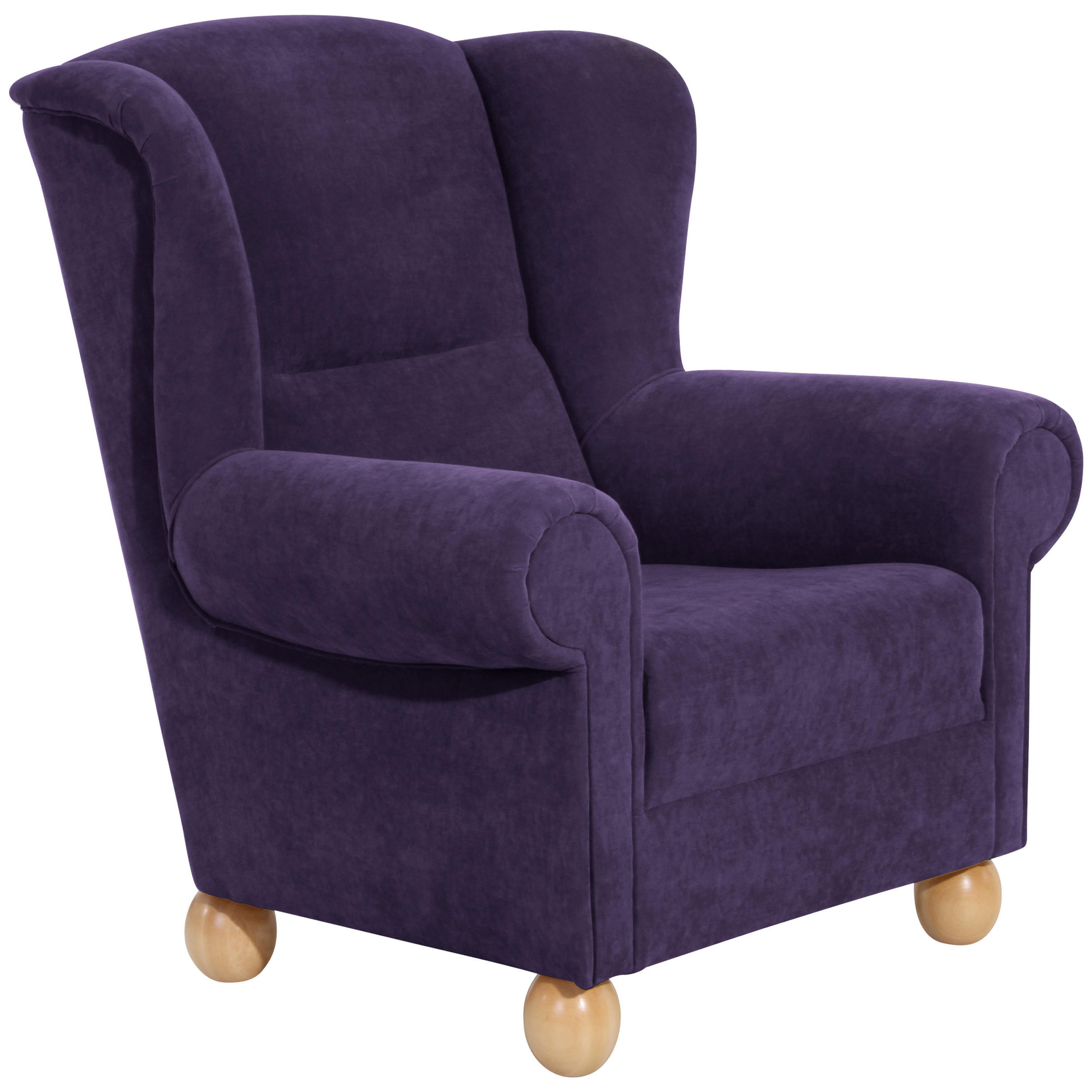 OHRENSESSEL Velours Violett  - Violett/Naturfarben, KONVENTIONELL, Holz/Textil (93/103/87cm) - Max Winzer