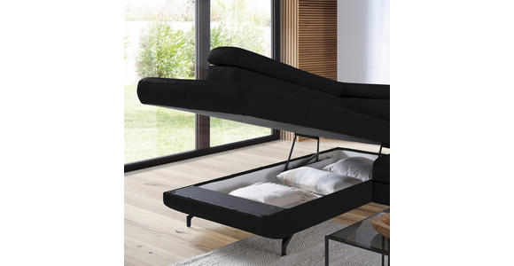 ECKSOFA in Echtleder Schwarz  - Schwarz, Design, Leder/Metall (220/270cm) - Novel