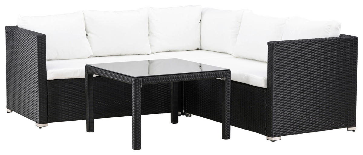 LOUNGEGARNITUR Stahl  - Schwarz/Weiß, KONVENTIONELL, Glas/Kunststoff (59/180/64cm) - Gardenson