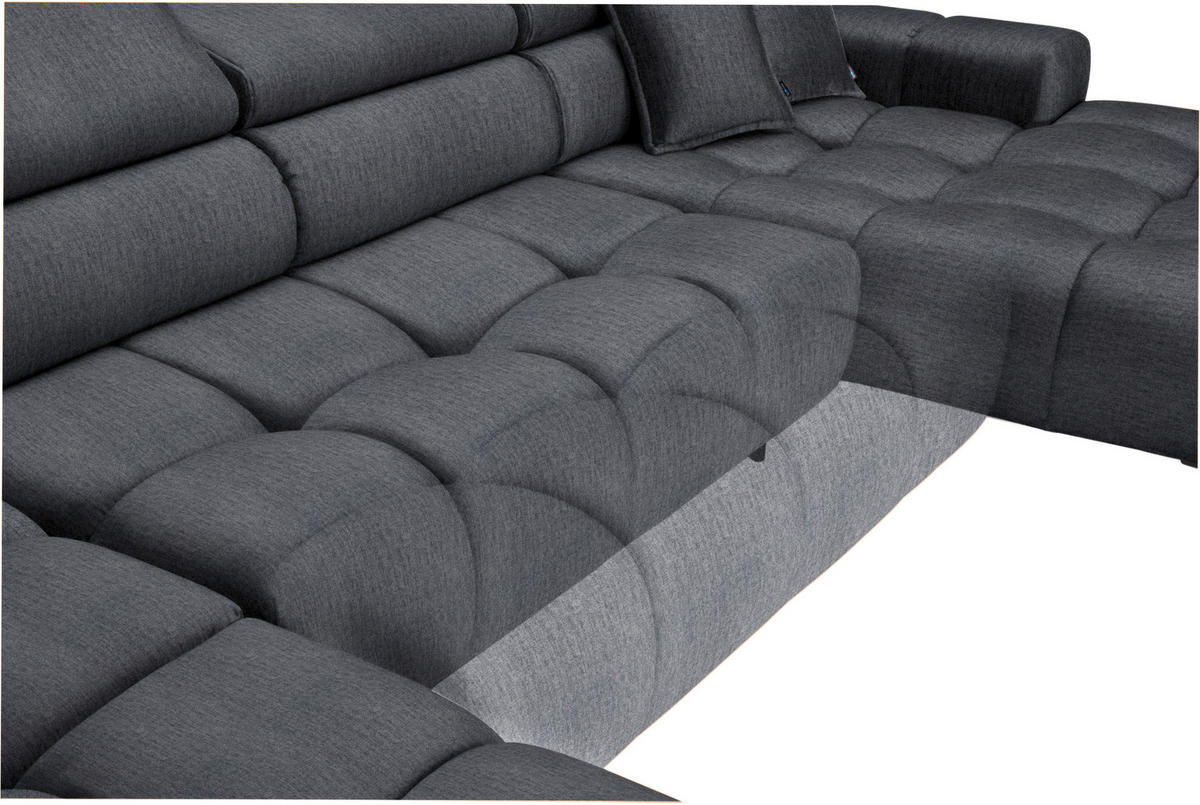 WOHNLANDSCHAFT  in Samt, Webstoff Grau  - Schwarz/Grau, Design, Textil/Metall (216/385/177cm) - Welnova