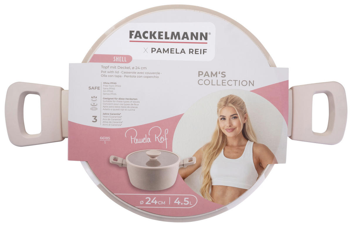 KOCHTOPF Pamela Reif Serie SHELL  - Beigebraun, Basics, Glas/Metall (4,5l) - Fackelmann