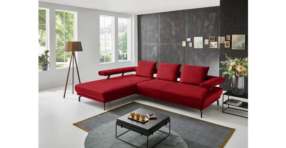 ECKSOFA in Echtleder Rot  - Rot/Schwarz, Design, Leder/Metall (224/305cm) - Dieter Knoll