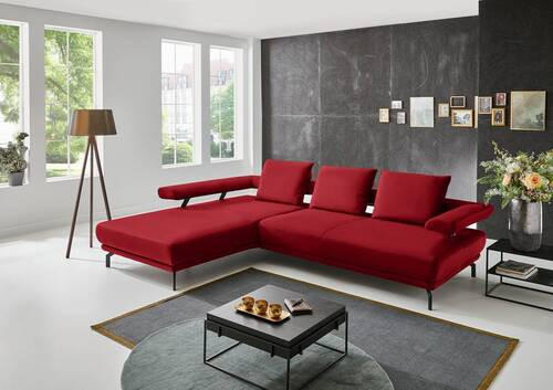 ECKSOFA in Echtleder Rot  224/305 cm  - Rot/Schwarz, Design, Leder/Metall (224/305cm) - Dieter Knoll