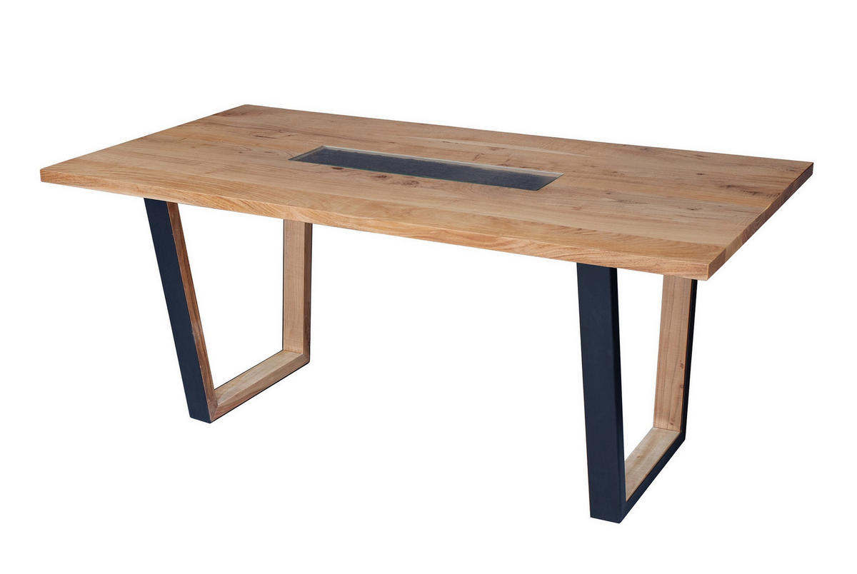 Masă din lemn, metal, sticlă, 180/90/76 cm,   - maro/gri, Natur, sticlă/lemn (180/90/76cm) - Livetastic