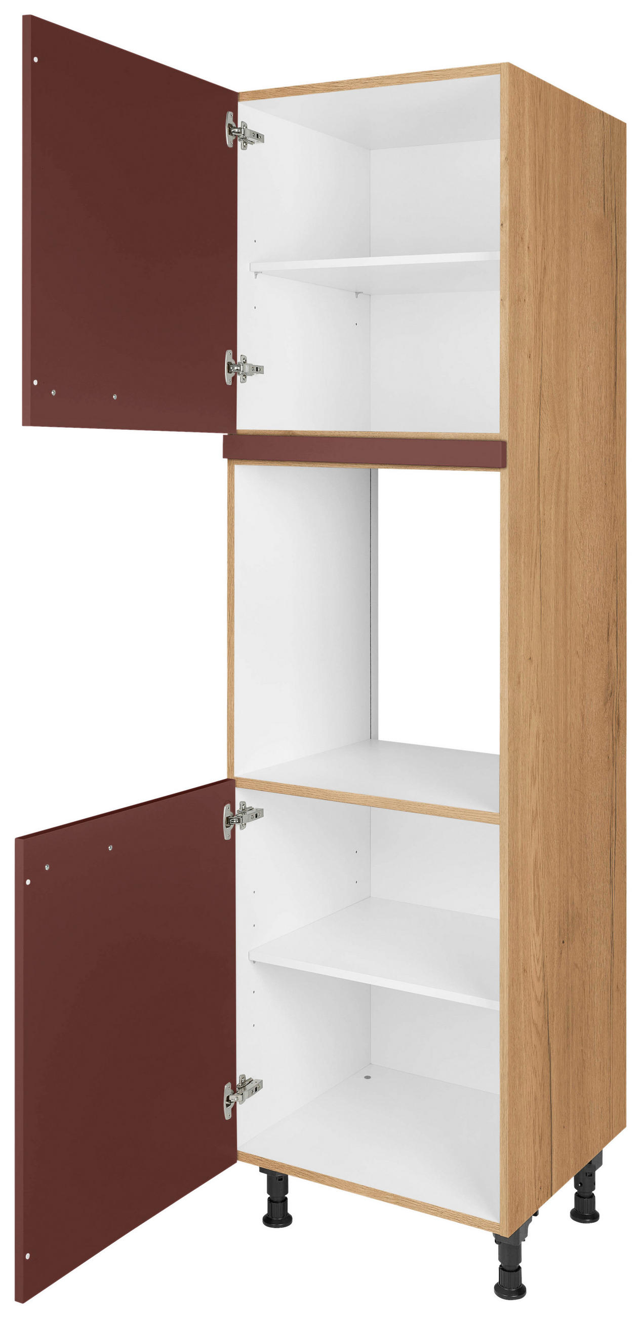 GERÄTEUMBAUSCHRANK 60/216,6/58 cm  in Rot, Eichefarben  - Eichefarben/Rot, MODERN, Holzwerkstoff/Metall (60/216,6/58cm) - Nobilia
