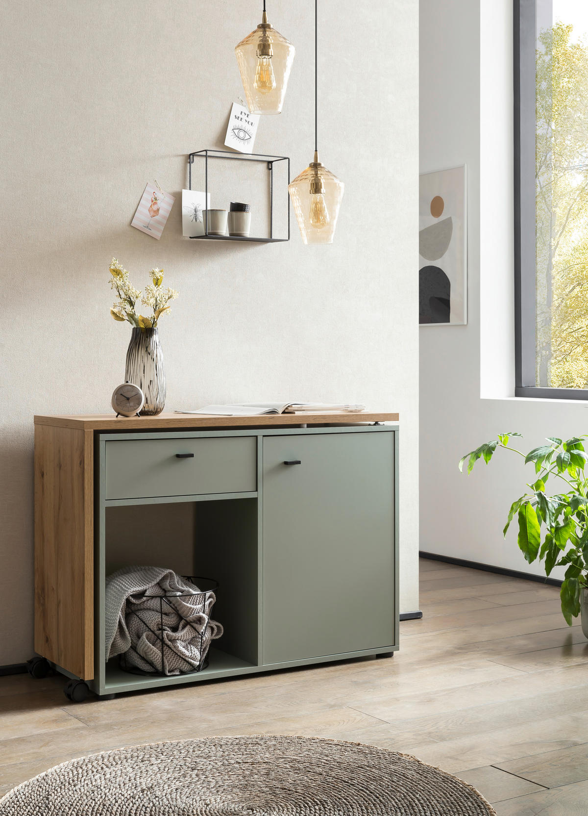 SCHREIBTISCH  in Grün, Eichefarben  - Eichefarben/Schwarz, MODERN, Holzwerkstoff/Kunststoff (104,6/75,3/39cm) - MID.YOU