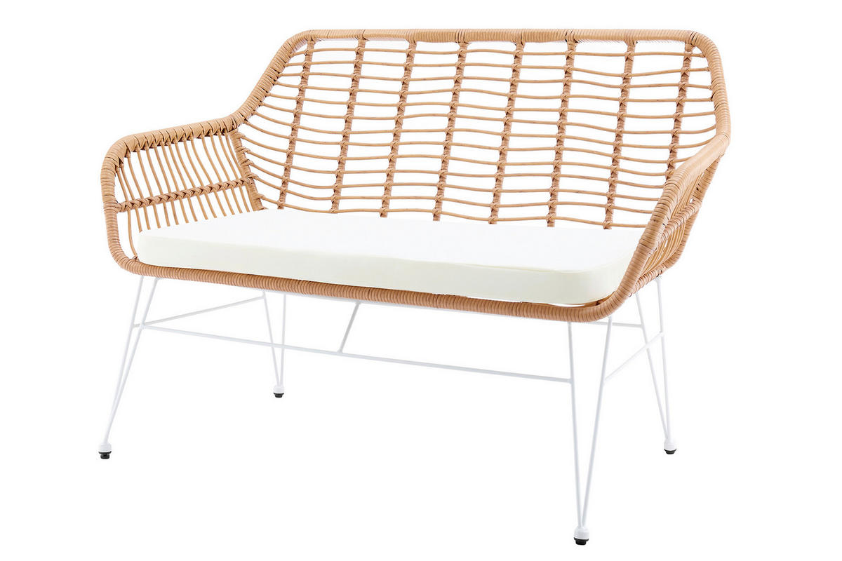 SITZBANK 120/85/69 cm Naturfarben, Weiß Metall  - Naturfarben/Weiß, MODERN, Kunststoff/Metall (120/85/69cm) - Livetastic