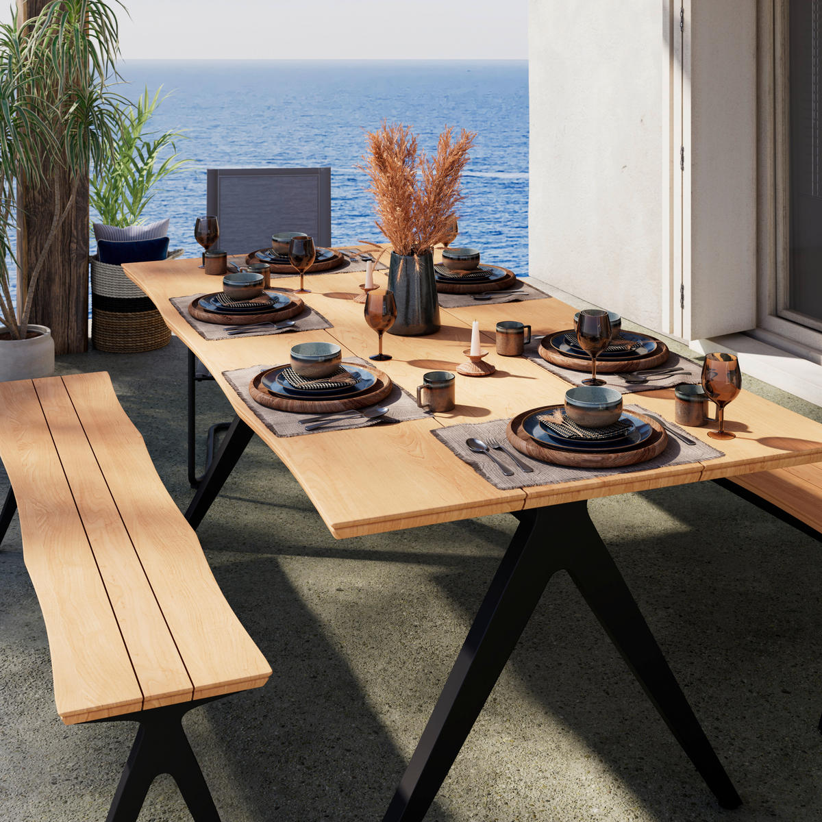 GARTENTISCH 200/105/75 cm Holz, Metall rechteckig  - Schwarz/Teakfarben, MODERN, Holz/Metall (200/105/75cm) - Ambia Garden