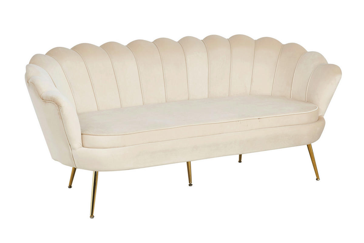 3-SITZER-SOFA in Samt Beige  - Beige/Goldfarben, MODERN, Textil/Metall (180/78/76cm) - Livetastic