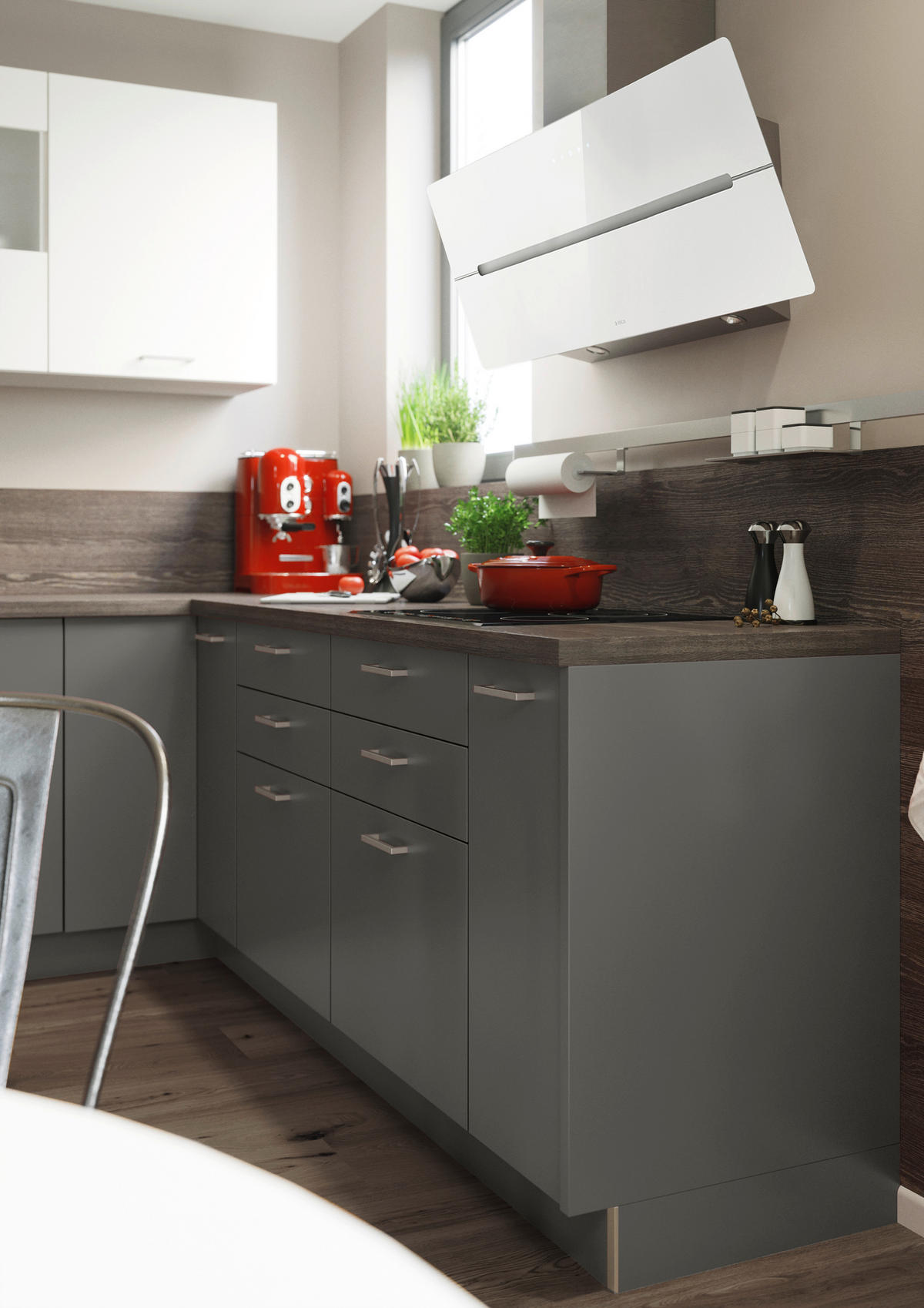 EINBAUKÜCHE FEEL  - Weiß/Grau, Design, Holzwerkstoff - Nolte Küchen