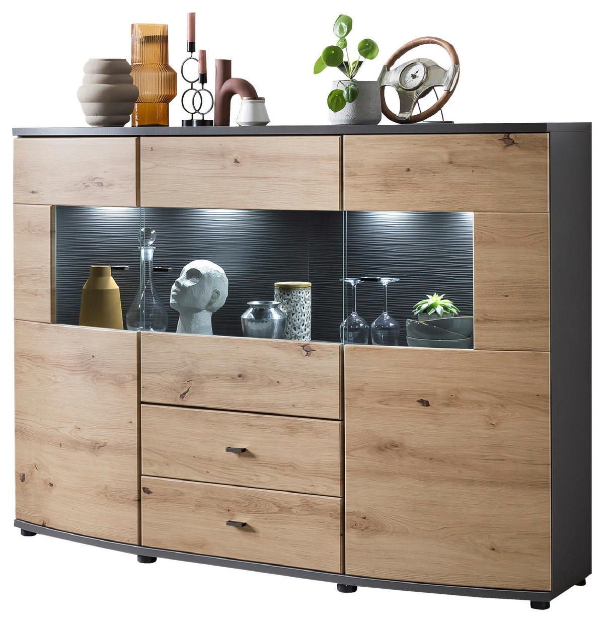 VYSOKÁ KOMODA, hnedá, sivá, 160/117/41,6 cm - hnedá/čierna, Lifestyle, kov/kompozitné drevo (160/117/41,6cm) - Livetastic