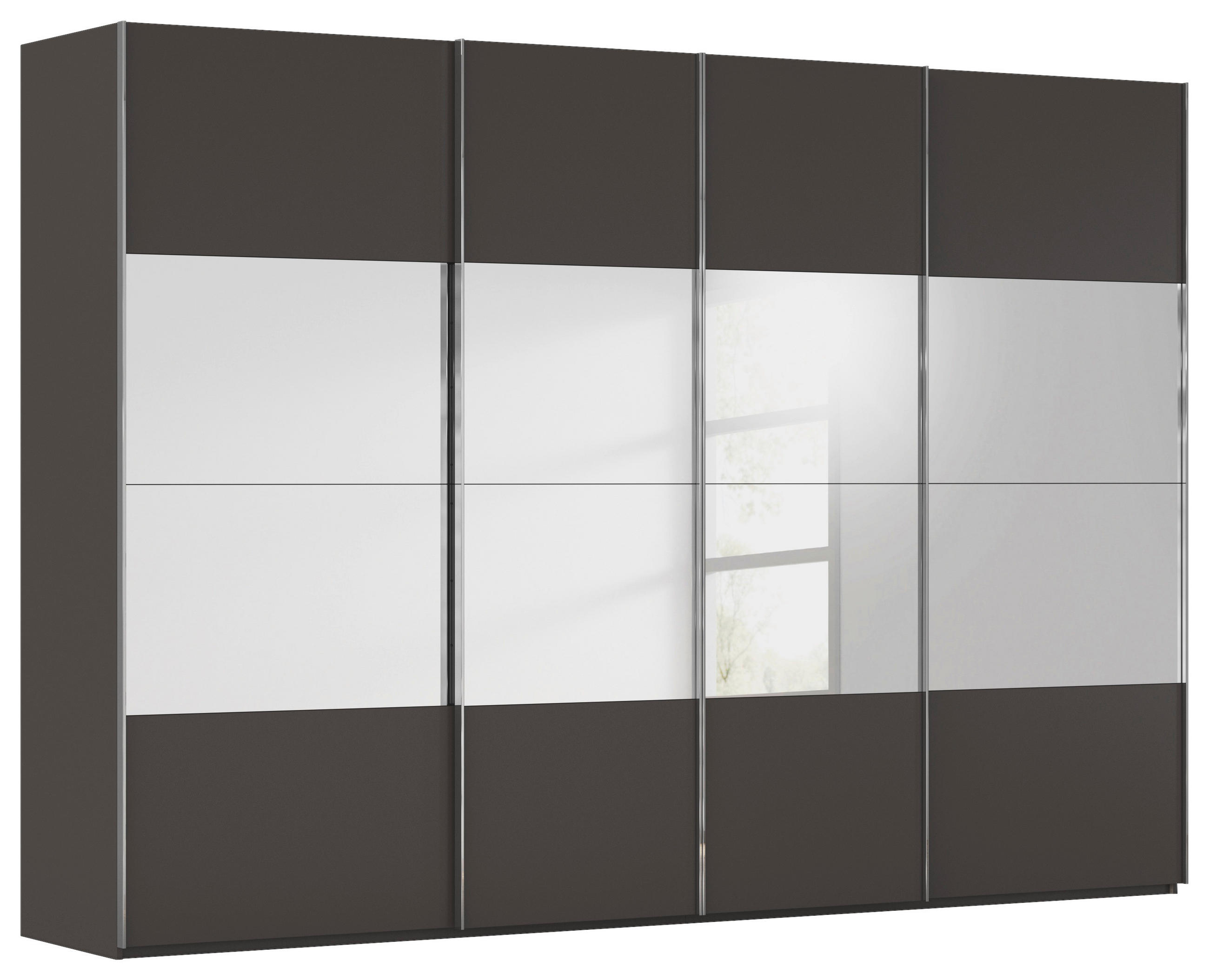 SCHWEBETÜRENSCHRANK 316/223/68 cm 4-türig Graphitfarben  - Chromfarben/Graphitfarben, Design, Glas/Holzwerkstoff (316/223/68cm) - Novel