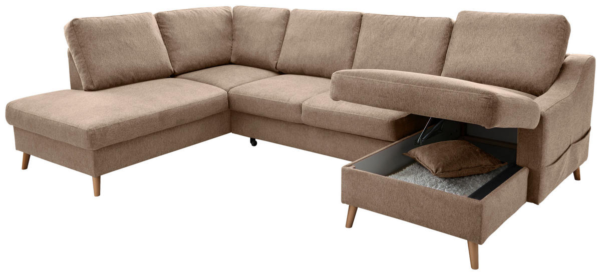 WOHNLANDSCHAFT in Chenille Hellbraun  - Hellbraun/Naturfarben, KONVENTIONELL, Holz/Textil (200/301/150cm) - Livetastic