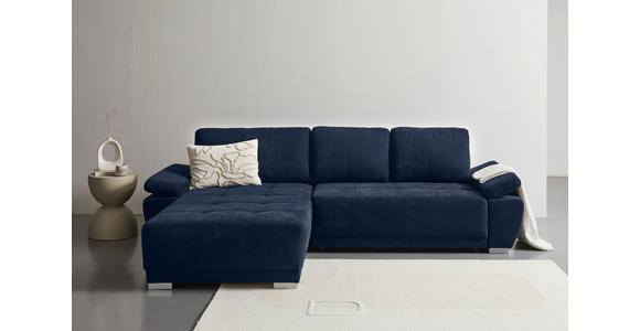 ECKSOFA  in Chenille Dunkelblau  - Silberfarben/Dunkelblau, KONVENTIONELL, Holz/Textil (187/293cm) - Carryhome