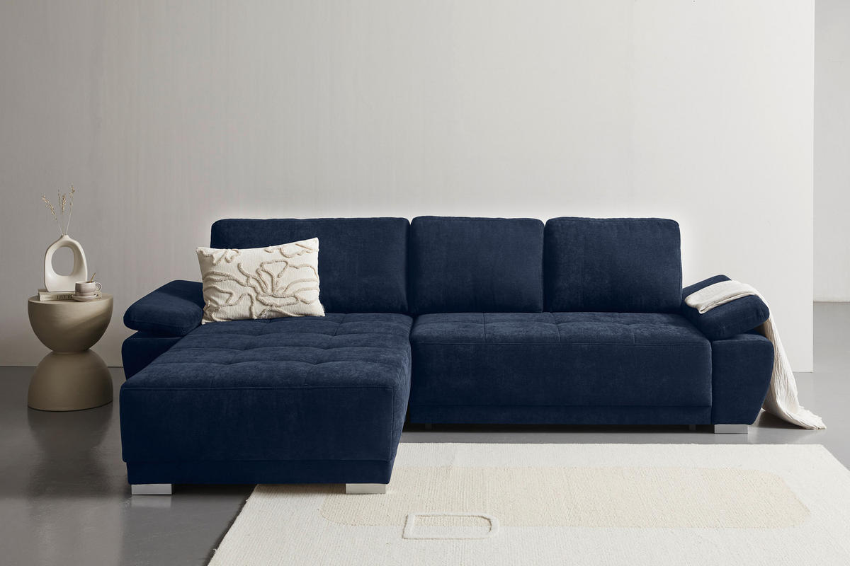 ECKSOFA Dunkelblau Chenille  - Silberfarben/Dunkelblau, KONVENTIONELL, Holz/Textil (187/293cm) - Carryhome