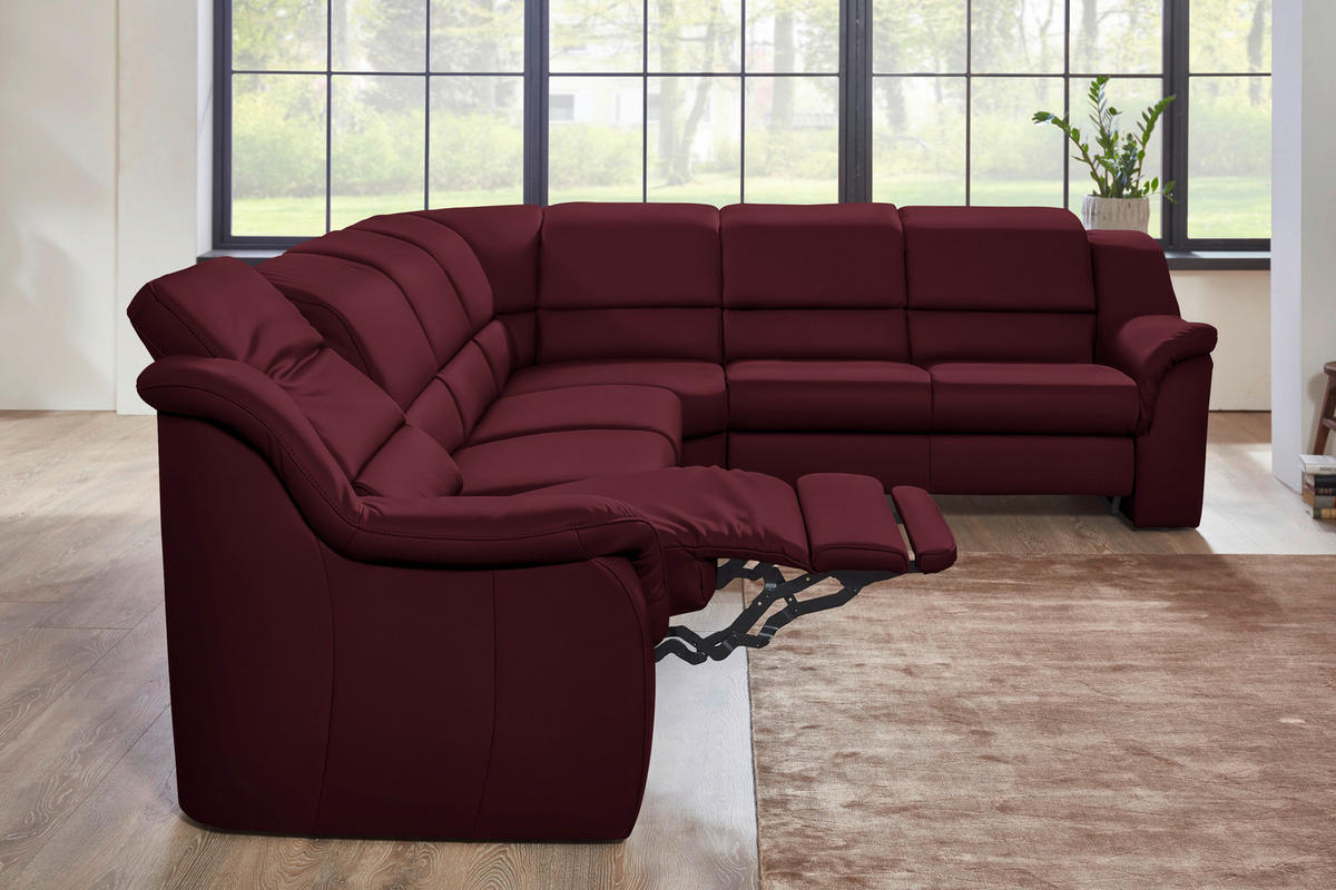 ECKSOFA  in Echtleder Weinrot  324/260 cm  - Chromfarben/Weinrot, KONVENTIONELL, Leder/Kunststoff (324/260cm) - Cantus