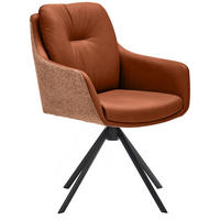 ARMLEHNSTUHL  in Eisen Webstoff Kombination Echtleder/Stoff pigmentiert  - Cognac/Schwarz, Design, Leder/Textil (62/90/65cm) - Waldwelt