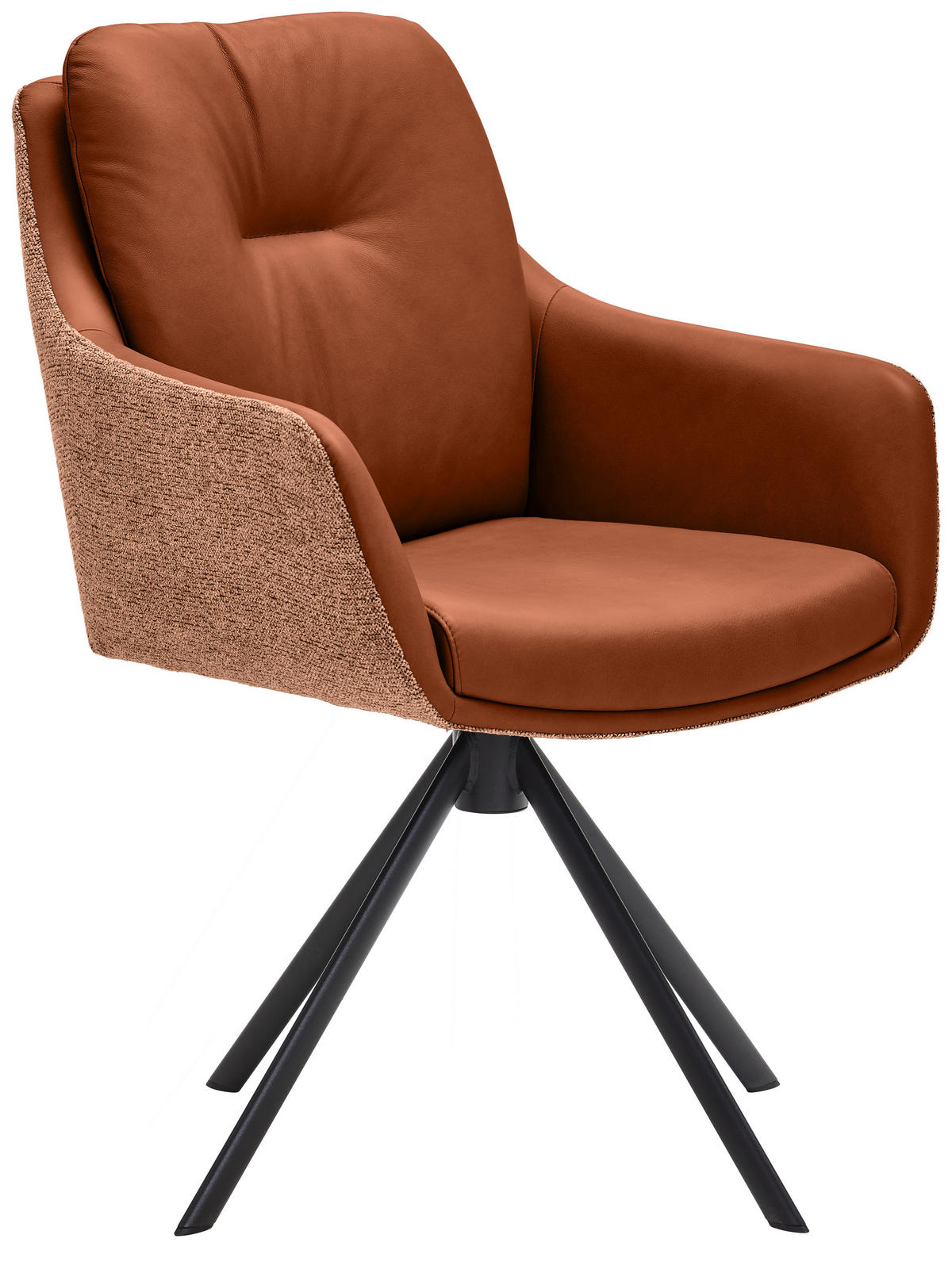 ARMLEHNSTUHL  in Eisen Webstoff Kombination Echtleder/Stoff pigmentiert  - Cognac/Schwarz, Design, Leder/Textil (62/90/65cm) - Waldwelt