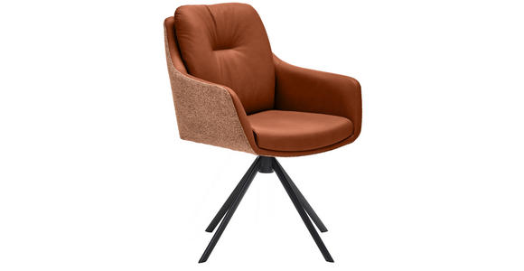 ARMLEHNSTUHL in Eisen Webstoff Kombination Echtleder/Stoff pigmentiert - Cognac/Schwarz, Design, Leder/Textil (62/90/65cm) - Waldwelt
