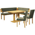 ECKBANK 248/171 cm Webstoff Grün, Eichefarben Eiche vollmassiv   - Eichefarben/Grün, KONVENTIONELL, Holz/Textil (248/171cm) - Linea Natura