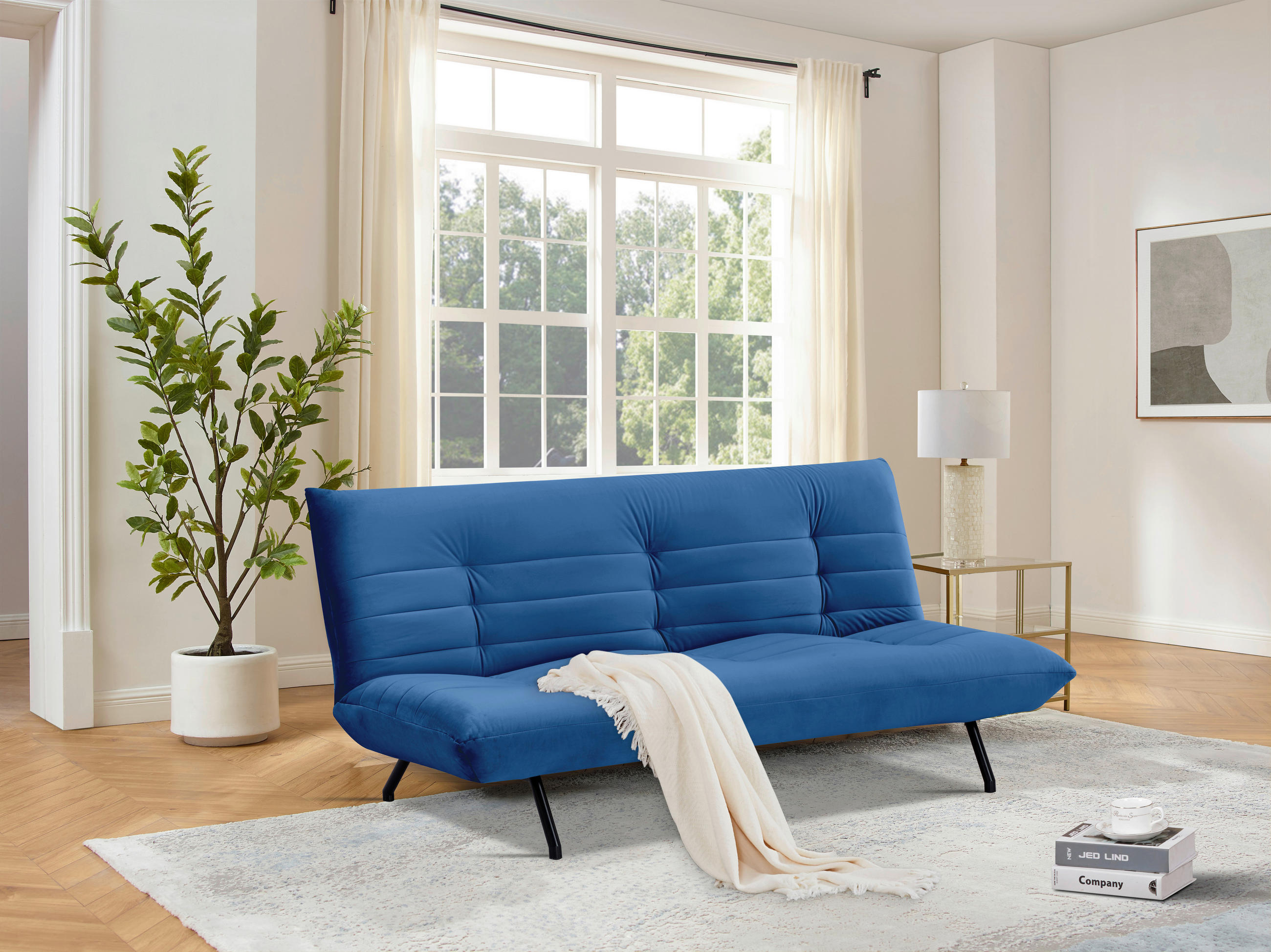 SCHLAFSOFA in Samt Blau  - Blau/Schwarz, MODERN, Textil/Metall (185/82/62cm) - MID.YOU