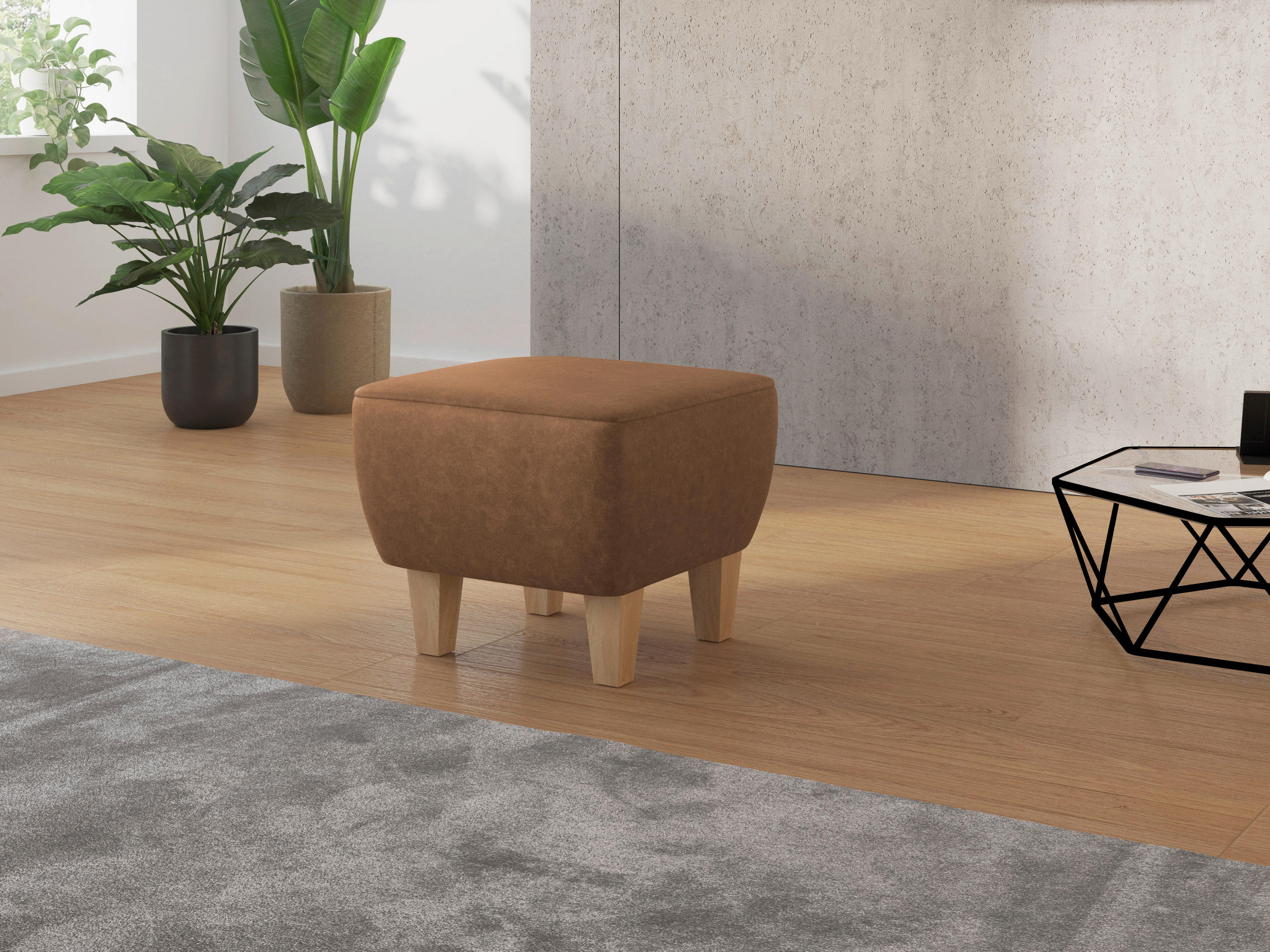 HOCKER in Textil Cognac  - Eichefarben/Cognac, KONVENTIONELL, Holz/Textil (56/46/56cm) - Sit & More
