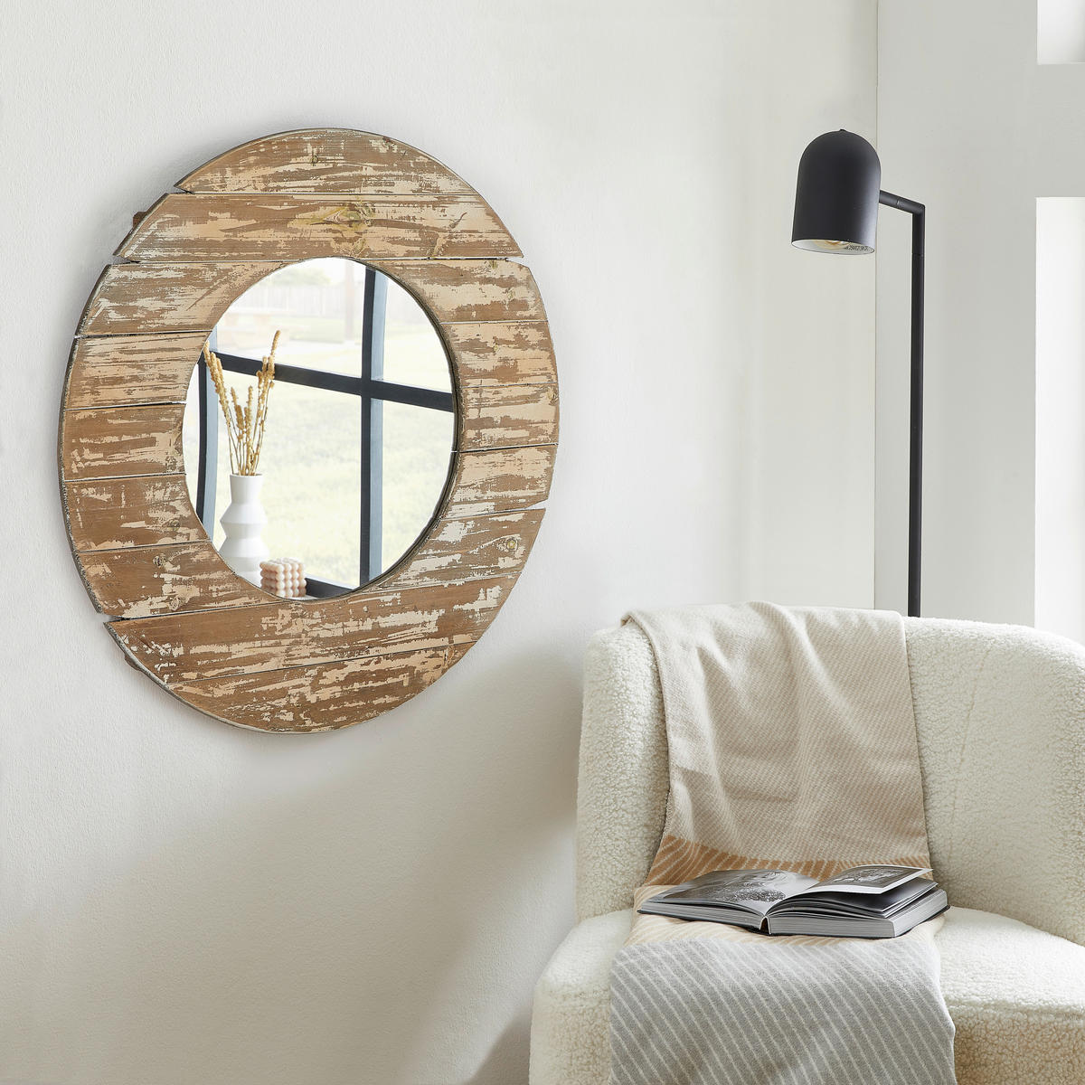 OGLINDĂ DE PERETE 80/80/3 cm    - culoare natur, Basics, sticlă/lemn (80/80/3cm) - Landscape