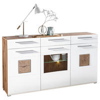 SIDEBOARD  in 180/98/43 cm  - Chromfarben/Eichefarben, KONVENTIONELL, Glas/Holz (180/98/43cm) - Hom`in