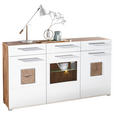 SIDEBOARD  180/98/43 cm 3 Schublade(n)  - Chromfarben/Eichefarben, KONVENTIONELL, Glas/Holz (180/98/43cm) - Hom`in