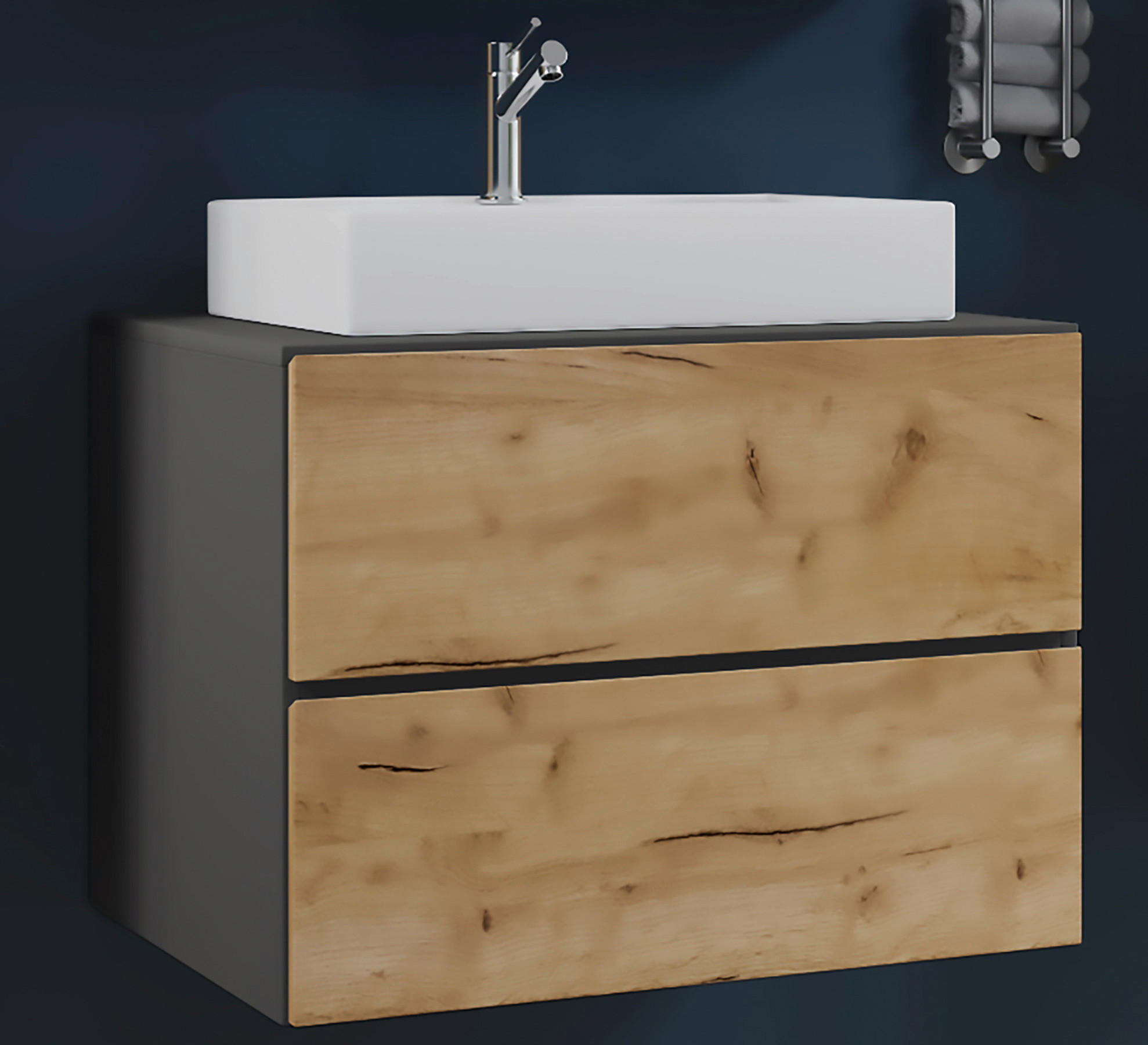 UNDERSKÅP + TVÄTTSTÄLL 60/66,7/51,4 cm - honungsek/vit, Modern, träbaserade material/keramik (60/66,7/51,4cm) - MID.YOU