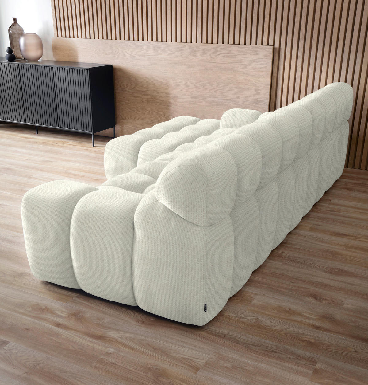 Ecksofa inkl. Funktion Ecru Webstoff  - Ecru/Schwarz, MODERN, Kunststoff/Textil (180/297cm) - Welnova