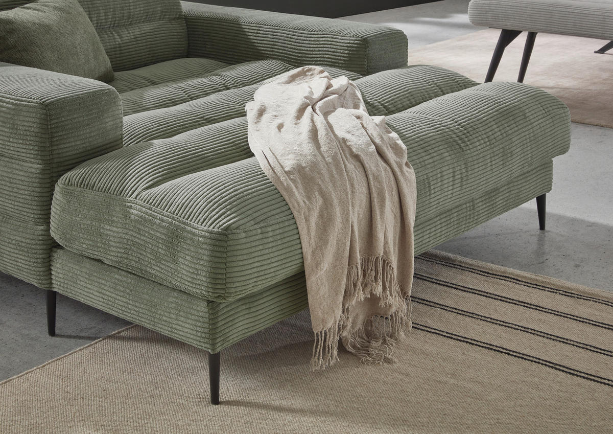 RÉCAMIERE Grün Cord  inkl. Rücken echt  - Schwarz/Grün, Design, Textil/Metall (150/83/177cm) - Dieter Knoll