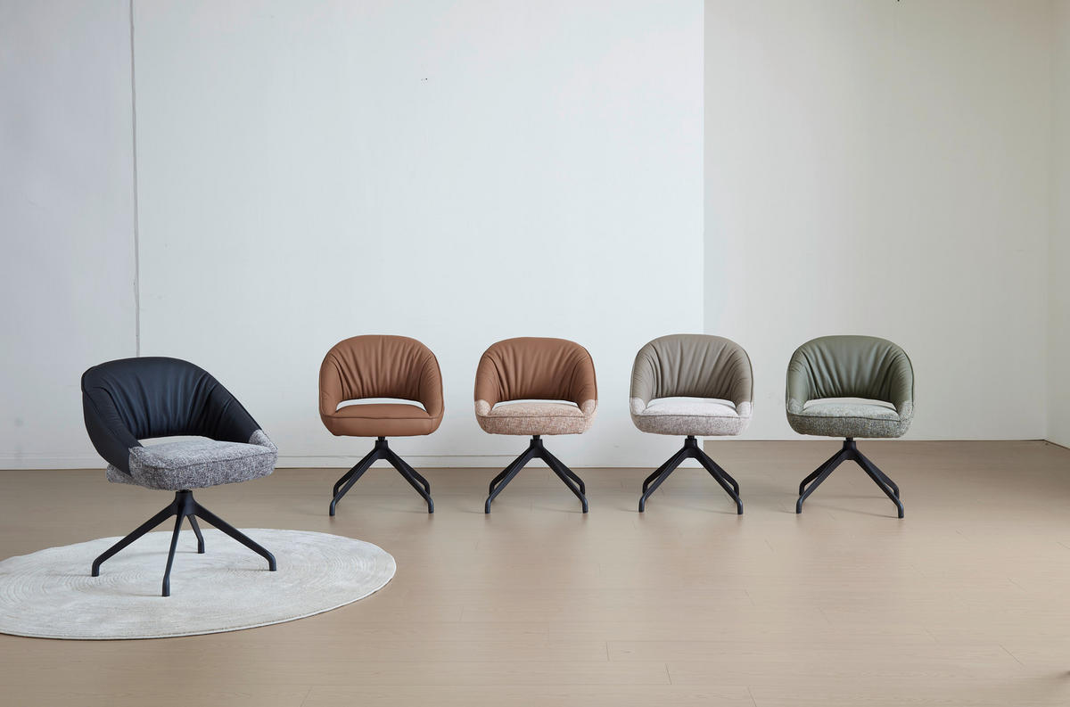 ARMLEHNSTUHL  Sitzfläche 360° drehbar, automatische Rückholfunktion Leinenoptik Echtleder  Schwarz, Hellgrau, Beige  - Beige/Hellgrau, Design, Leder/Textil (60/81/63.5cm) - Dieter Knoll