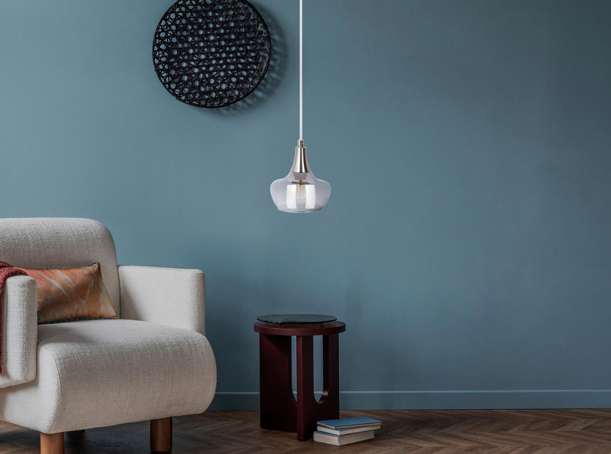 HÄNGELEUCHTE 14/150 cm  - Nickelfarben, Design, Glas/Metall (14/150cm)