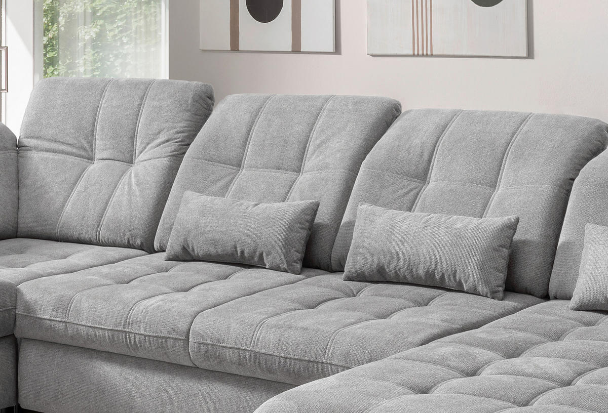 WOHNLANDSCHAFT in Chenille Silberfarben  - Silberfarben/Schwarz, Modern, Textil/Metall (252/387/184cm) - Livetastic