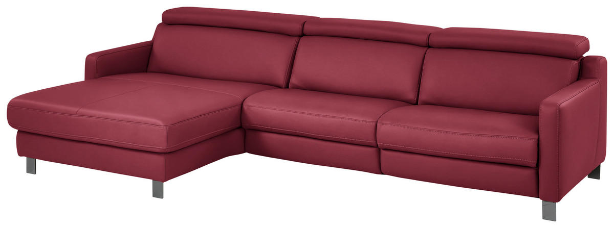 ECKSOFA in Echtleder Bordeaux  - Bordeaux/Schwarz, Design, Leder/Metall (176/291cm) - Valdera