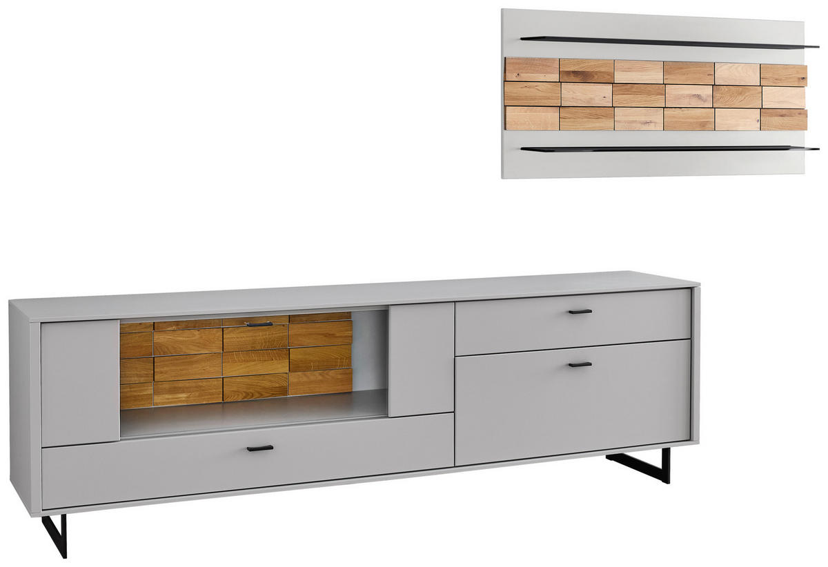 WOHNWAND  in Eichefarben, Kaschmir  299,4/170,4/46,4 cm  - Kaschmir/Eichefarben, Design, Glas/Holz (299,4/170,4/46,4cm) - Novel