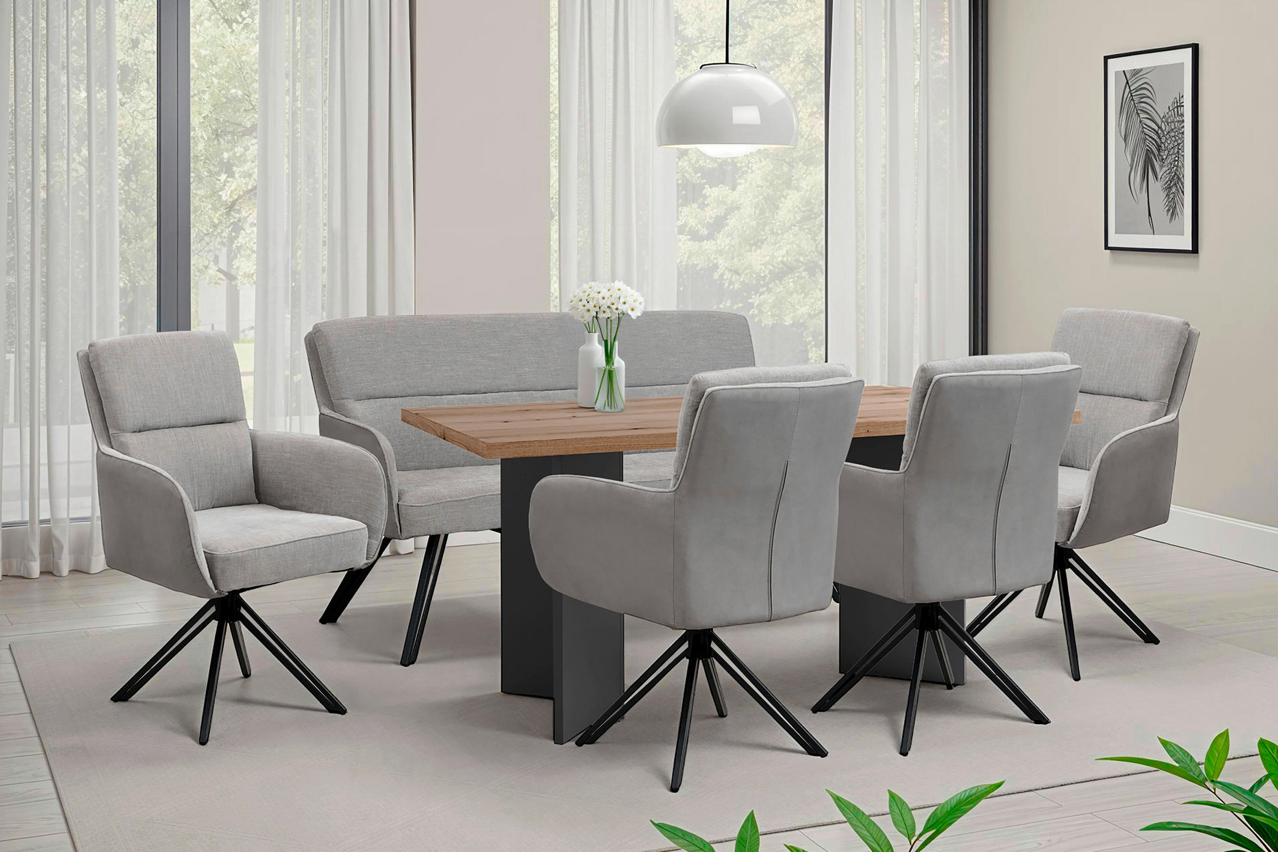 SITZBANK - Hellgrau/Schwarz, MODERN, Textil/Metall (160/94/67cm) - MID.YOU