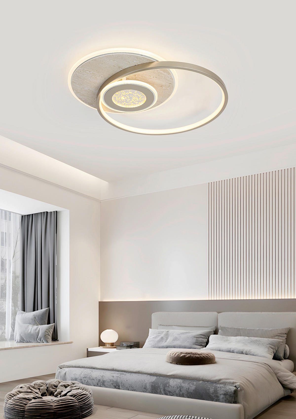 LED PLAFONJERA Travera  - boja hroma/šampanjac, Dizajnerski, kamen/metal (54,5/43/8cm) - Novel