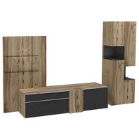 WOHNWAND  in Anthrazit, Eichefarben  306/194/58,3 cm  - Edelstahlfarben/Eichefarben, Design, Glas/Holz (306/194/58,3cm) - Voglauer