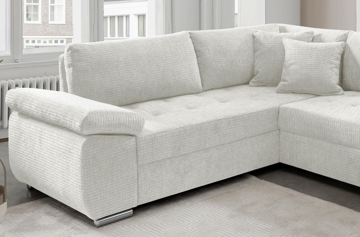 Wohnlandschaft Creme Mikrofaser  - Chromfarben/Creme, KONVENTIONELL, Textil/Metall (219/305/157cm) - Livetastic
