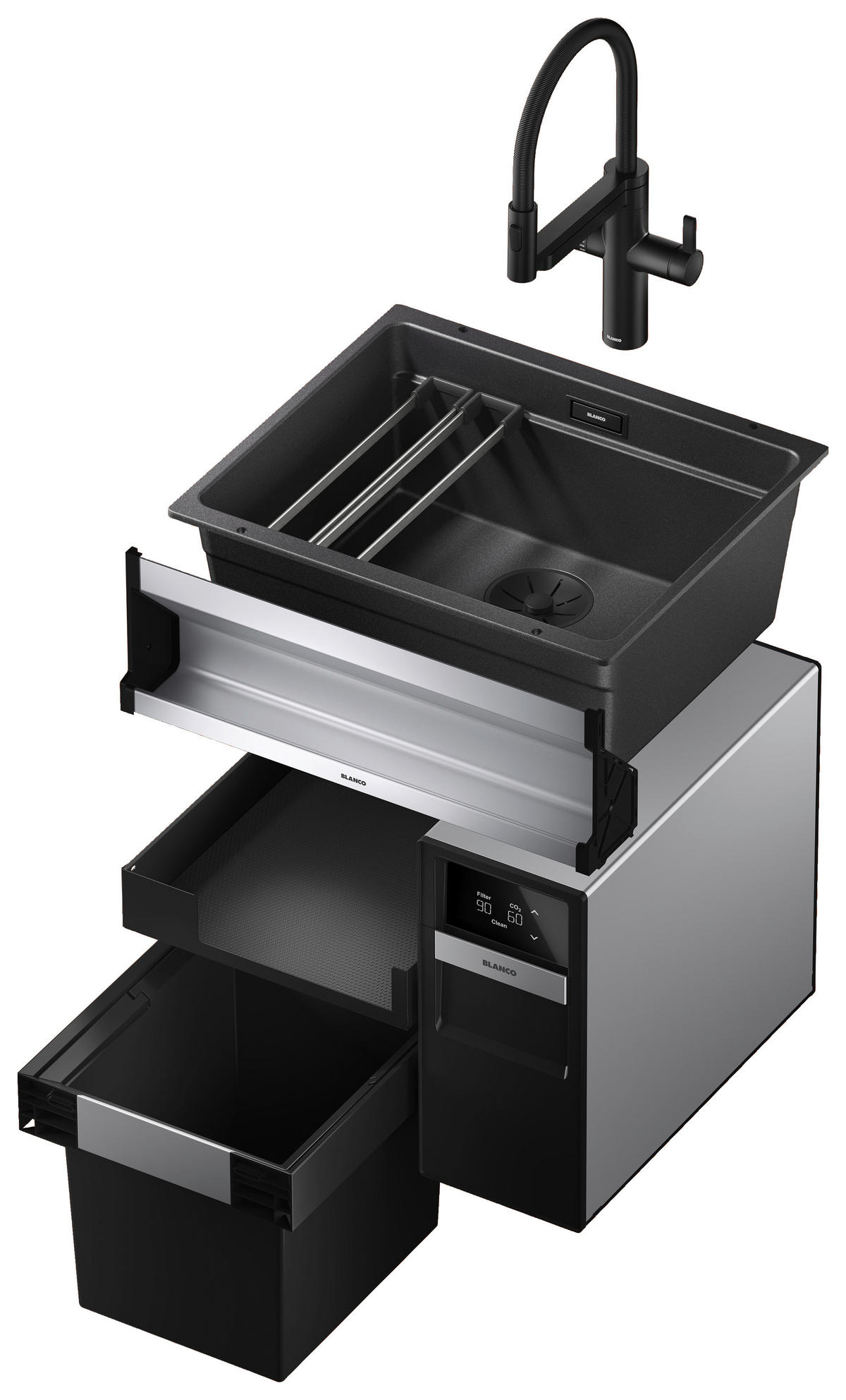 EINBAUABFALLSAMMLER 30 L + 2x 8 l  Metall, Kunststoff  - Edelstahlfarben/Schwarz, Basics, Kunststoff/Metall (56,2-56,8/32,5/40,0cm) - Blanco
