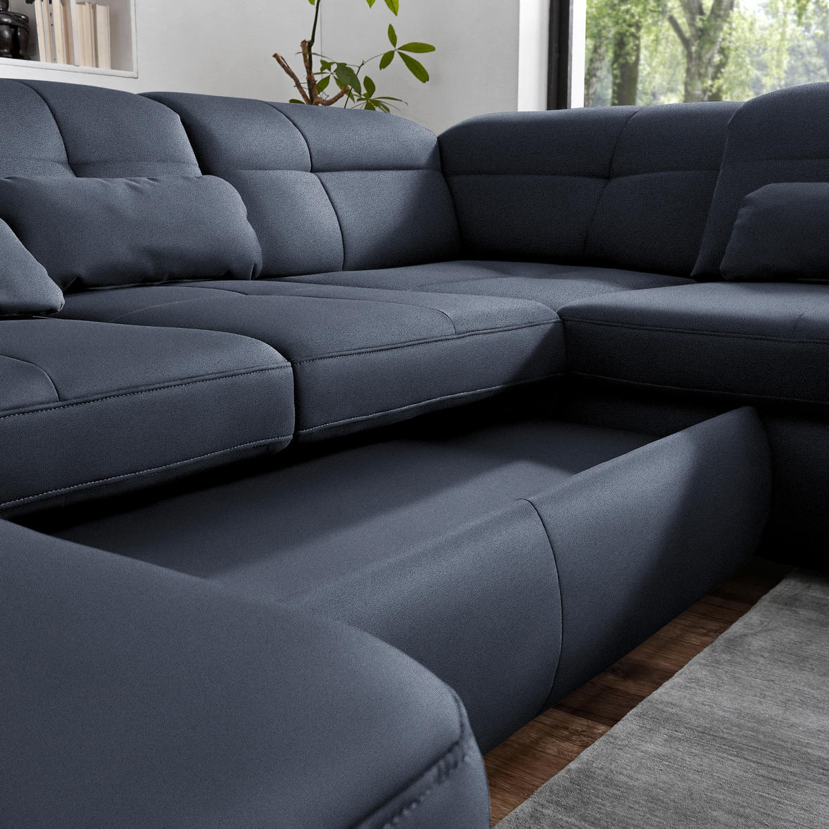 WOHNLANDSCHAFT  in Mikrofaser Blau  - Chromfarben/Blau, Design, Textil (195/371/260cm) - Beldomo Style