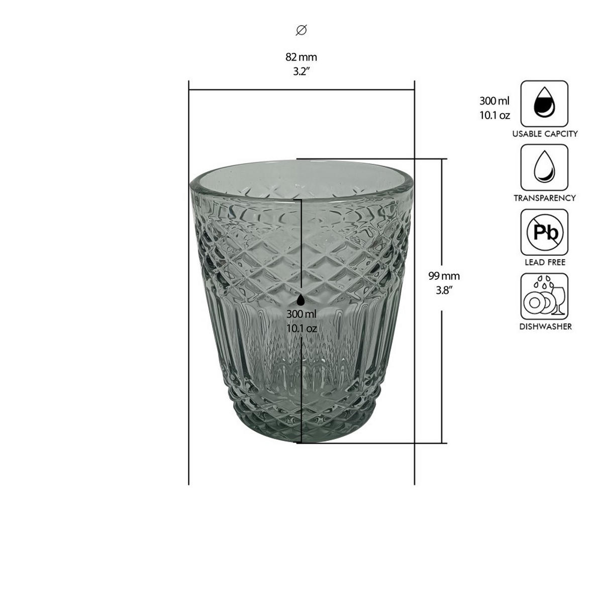 WASSERGLAS Firenze Grigio 300 ml  - Schwarz, Trend, Glas (8,2/9,9cm) - Novel