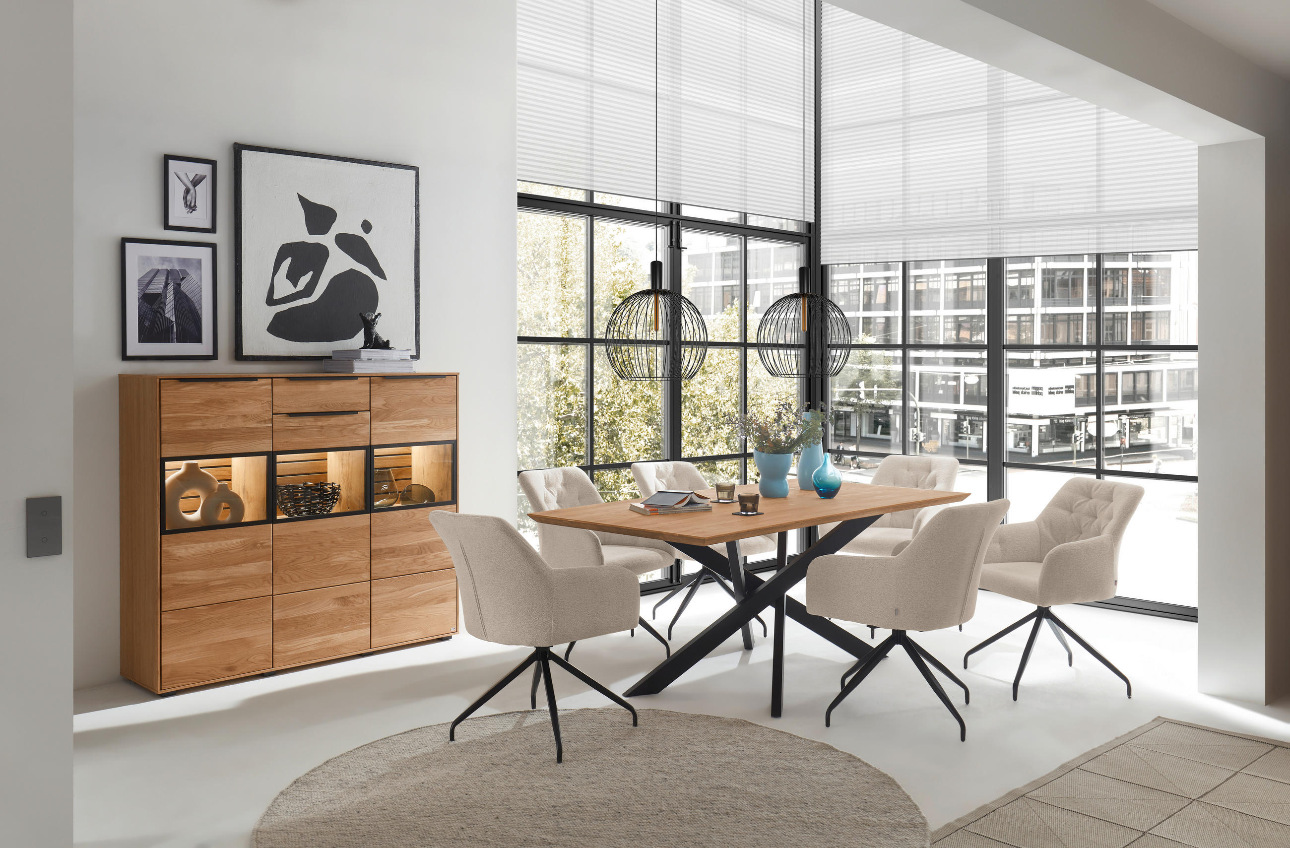 HIGHBOARD  in 150/130/40 cm  - Eichefarben/Schwarz, Trend, Glas/Holz (150/130/40cm) - SetOne by Musterring